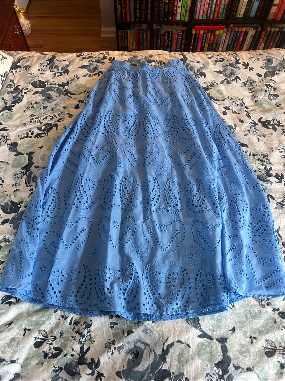 Blue Eyelet A-Line Midi Skirt - Women's XL